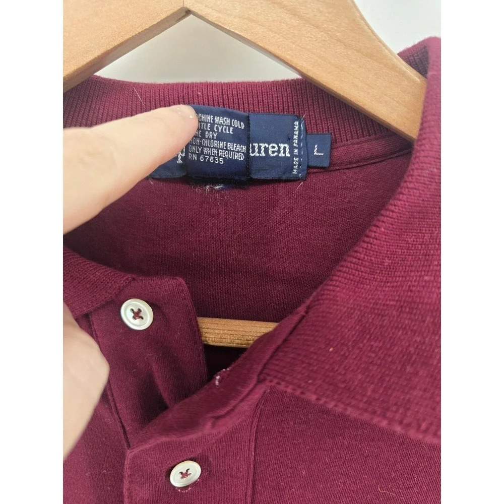 Ralph Lauren Polo Shirt Men L Burgundy Long Sleeve Equestrian Flap Pocket Cotton
